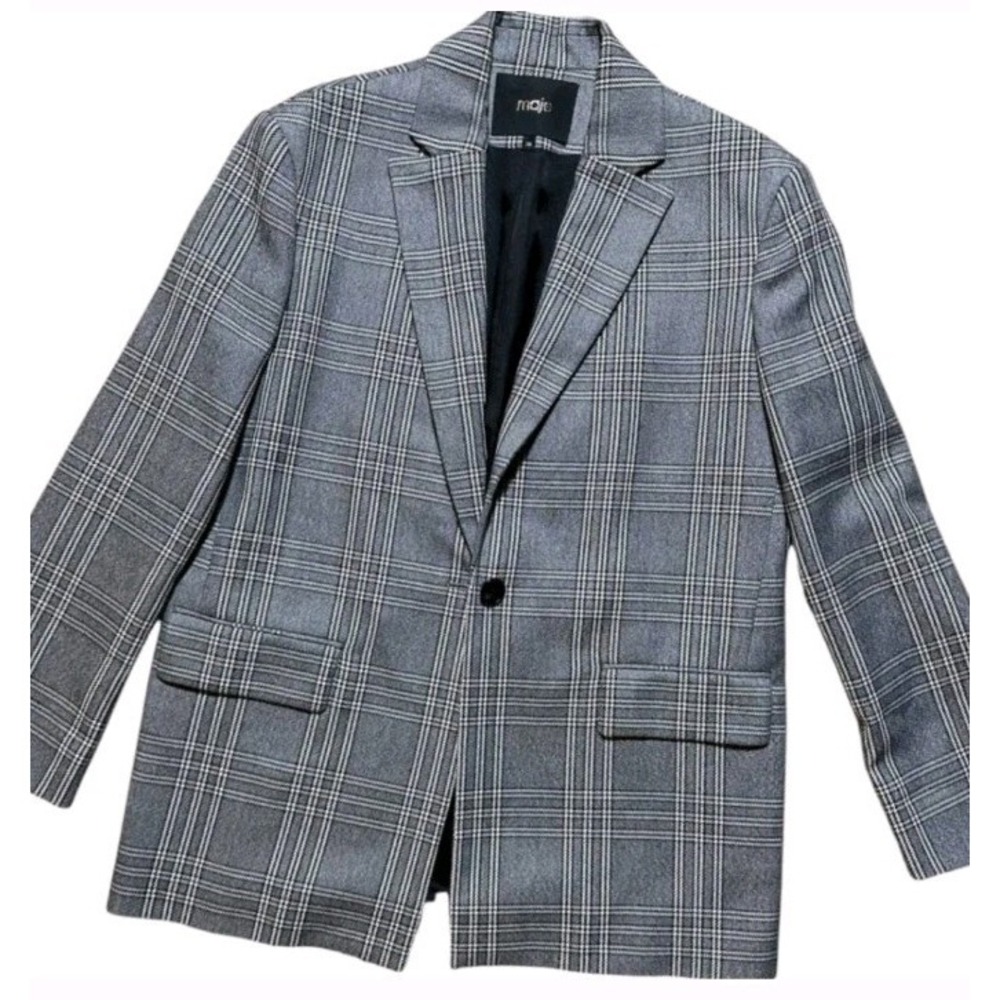 Maje Vaime Plaid One Button Blazer Longline‎ Women's EU 38 / M Academia Office